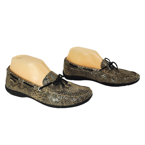 Sperry Top Sider Loafers‎ 7 Womens Snake Print Black Brown Leather Tassels - Picture 1 of 11